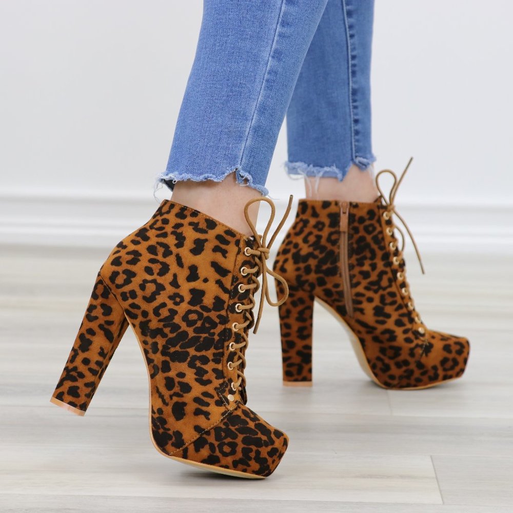 Leopard Print Suede Heeled Ankle Booties - Picture 11 of 11
